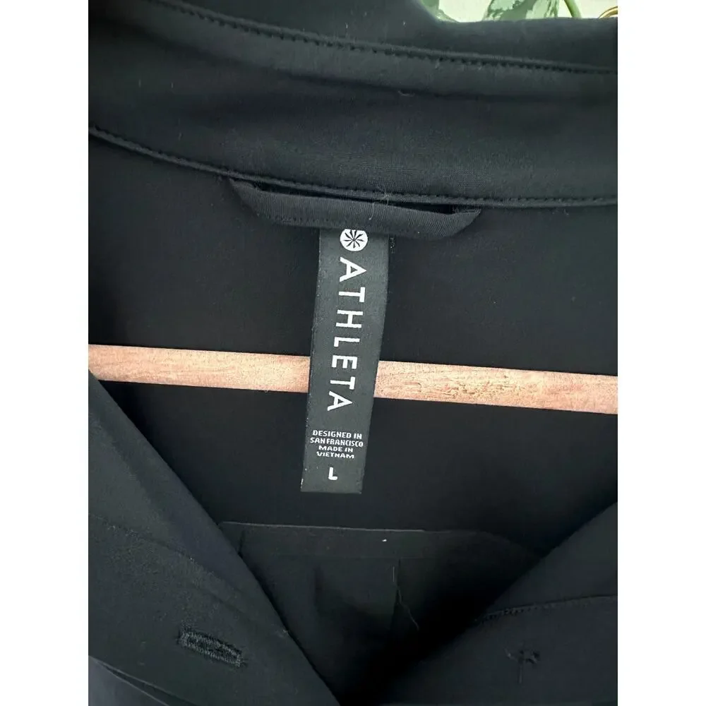 Athleta Urbanite Top Black Button-Up Shirt Size Large Long Sleeve - Picture 3 of 7